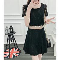 womens casualdaily simple summer t shirt skirt suits solid round neck  ...