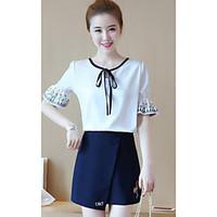 Women\'s Casual/Daily Simple Summer T-shirt Skirt Suits, Solid Round Neck Short Sleeve Micro-elastic