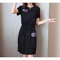 Women\'s Casual/Daily Simple Summer T-shirt Skirt Suits, Solid Round Neck Short Sleeve Micro-elastic