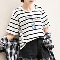 womens casualdaily cute summer t shirt striped letter round neck short ...