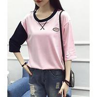 womens going out cute t shirt color block round neck sleeve cotton