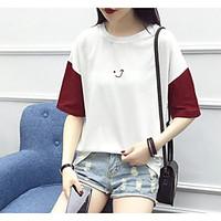 womens going out vintage t shirt color block round neck short sleeve c ...