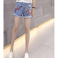 Women\'s Mid Rise Micro-elastic Jeans Shorts Pants, Street chic Wide Leg Print