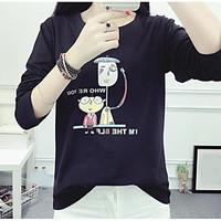 womens casualdaily simple t shirt print round neck long sleeve cotton  ...