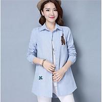 womens casualdaily simple shirt striped stand long sleeve cotton