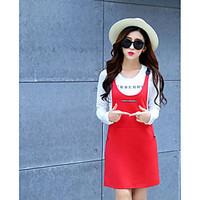 Women\'s Casual/Daily Simple Summer T-shirt Dress Suits, Solid Round Neck Long Sleeve Micro-elastic