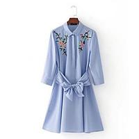 womens daily shirt dress embroidery shirt collar above knee long sleev ...