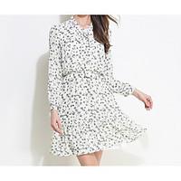 Women\'s Casual/Daily Loose Dress, Floral V Neck Above Knee Long Sleeve Linen Spring Mid Rise Inelastic Thin