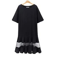 womens casualdaily loose dress solid round neck above knee short sleev ...