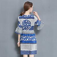 womens casualdaily loose dress embroidered round neck knee length leng ...