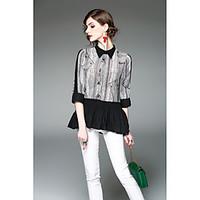 Women\'s Going out Casual/Daily Cute Chinoiserie Shirt, Solid Print Shirt Collar ¾ Sleeve Polyester