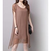 womens casualdaily chiffon dress solid round neck above knee short sle ...