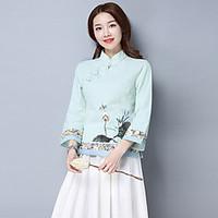 Women\'s Going out Chinoiserie Blouse, Solid Stand ¾ Sleeve Polyester