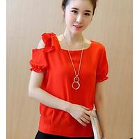 womens casualdaily cute summer blouse solid round neck length sleeve p ...