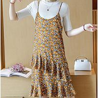 Women\'s Casual/Daily Simple Summer Blouse Dress Suits, Print Round Neck Sleeveless Micro-elastic