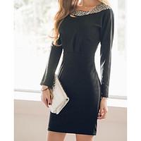 womens casualdaily sheath dress solid round neck above knee long sleev ...