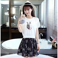 womens casualdaily simple summer t shirt skirt suits print round neck  ...
