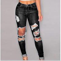 womens high rise stretchy jeans pants street chic skinny ripped solid