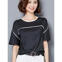 womens going out simple blouse solid round neck short sleeve cotton