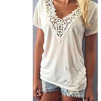 womens casualdaily simple t shirt solid embroidered v neck short sleev ...