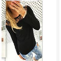 womens casualdaily simple t shirt solid embroidered round neck long sl ...