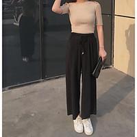 womens high rise micro elastic chinos pants simple loose straight soli ...