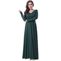 Women\'s Party Party/Evening Event/Party Engagement Birthday Party Sexy Cute Loose Swing Dress, Solid Round Neck Maxi Long SleeveCotton