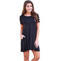 Women\'s Date Going out Simple Loose Dress, Solid Round Neck Above Knee Short Sleeve Polyester Spandex Summer High Rise Stretchy Medium