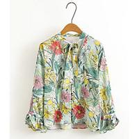 Women\'s Casual Sexy Shirt, Print Shirt Collar Long Sleeve Chiffon