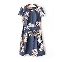 Women\'s Casual A Line Dress, Solid Round Neck Midi ½ Length Sleeve Others Summer Mid Rise Micro-elastic Thin