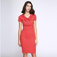 womens party vintage bodycon dress polka dot v neck knee length short  ...