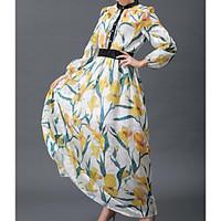 womens casualdaily swing dress floral crew neck maxi long sleeve nylon ...