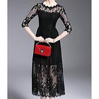 womens casualdaily little black dress jacquard round neck midi sleeve  ...