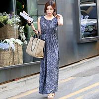 Women\'s Going out Casual/Daily Holiday Swing Dress, Floral Round Neck Maxi Sleeveless Cotton Summer High Rise Inelastic Medium