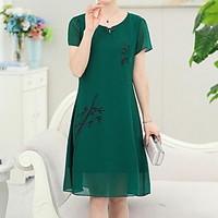 womens daily a line dress solid round neck above knee short sleeve sil ...