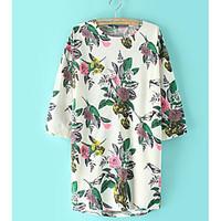 womens daily simple blouse floral round neck length sleeve polyester