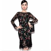 womens party sexy sheath dress jacquard boat neck above knee long slee ...