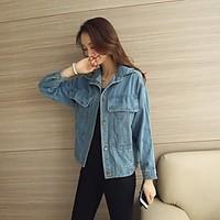 womens casualdaily simple fall denim jacket solid shirt collar regular ...