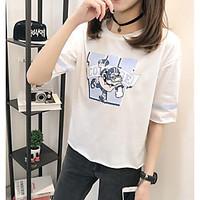 Women\'s Casual/Daily Simple Summer T-shirt, Print Letter Round Neck ½ Length Sleeve Cotton Others Thin