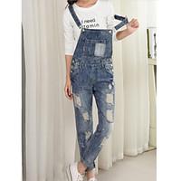 womens mid rise micro elastic jeans overalls pants simple relaxed soli ...