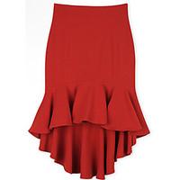 Women\'s Ruffle Solid Red/Black Skirts, Vintage/Party Above Knee