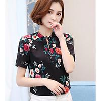 Women\'s Casual/Daily Simple T-shirt, Floral V Neck Short Sleeve Cotton