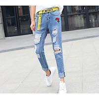 Women\'s Mid Rise strenchy Jeans Pants, Simple Slim Print