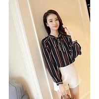 womens casualdaily simple blouse striped asymmetrical long sleeve poly ...