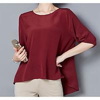 Women\'s Casual/Daily Simple Summer Blouse, Solid Round Neck ½ Length Sleeve Others Thin