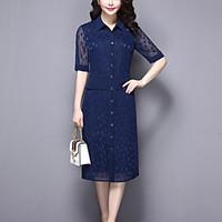 womens casualdaily simple shift dress solid shirt collar midi length s ...