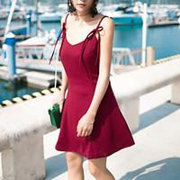 Women\'s Traveling A Line Dress, Solid Boat Neck Midi Sleeveless Cotton Summer High Rise Inelastic Medium