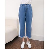 womens high rise inelastic jeans pants simple wide leg solid