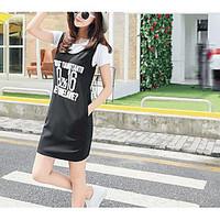 Women\'s Casual/Daily Street chic Summer T-shirt Dress Suits, Letter Round Neck Short Sleeve Micro-elastic