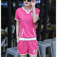 womens sports active summer t shirt pant suits solid asymmetrical shor ...